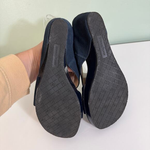 Donald Pliner Slide Wedge Sandals 9 Blue Gemmy Suede Leather Toe Loop Slip On - Picture 7 of 10